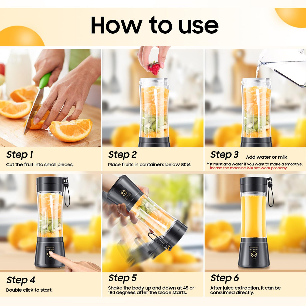 YFIXQNSU cordless travel blender with USB charging.