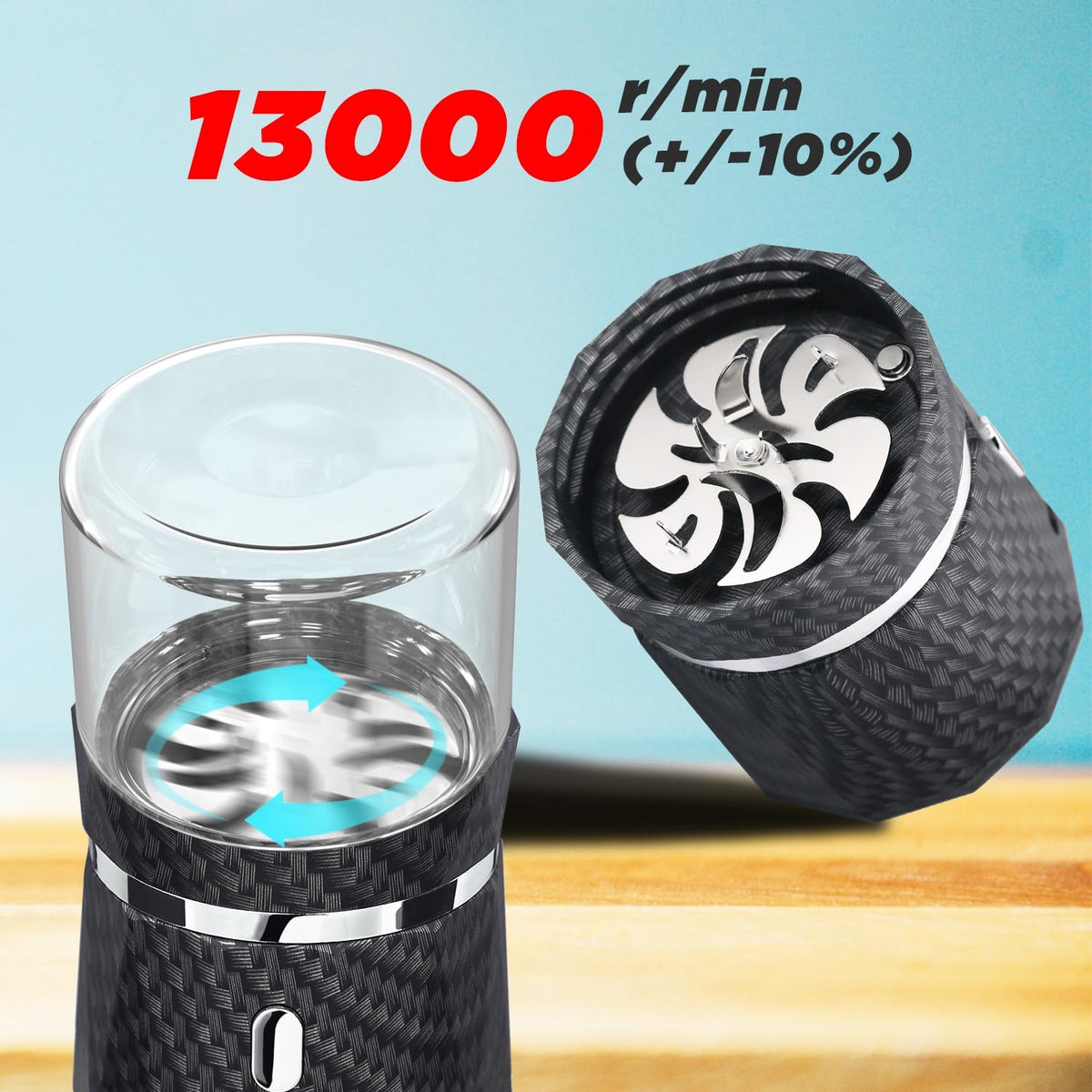 YFTOHI compact grinder on the go with USB charging cable.