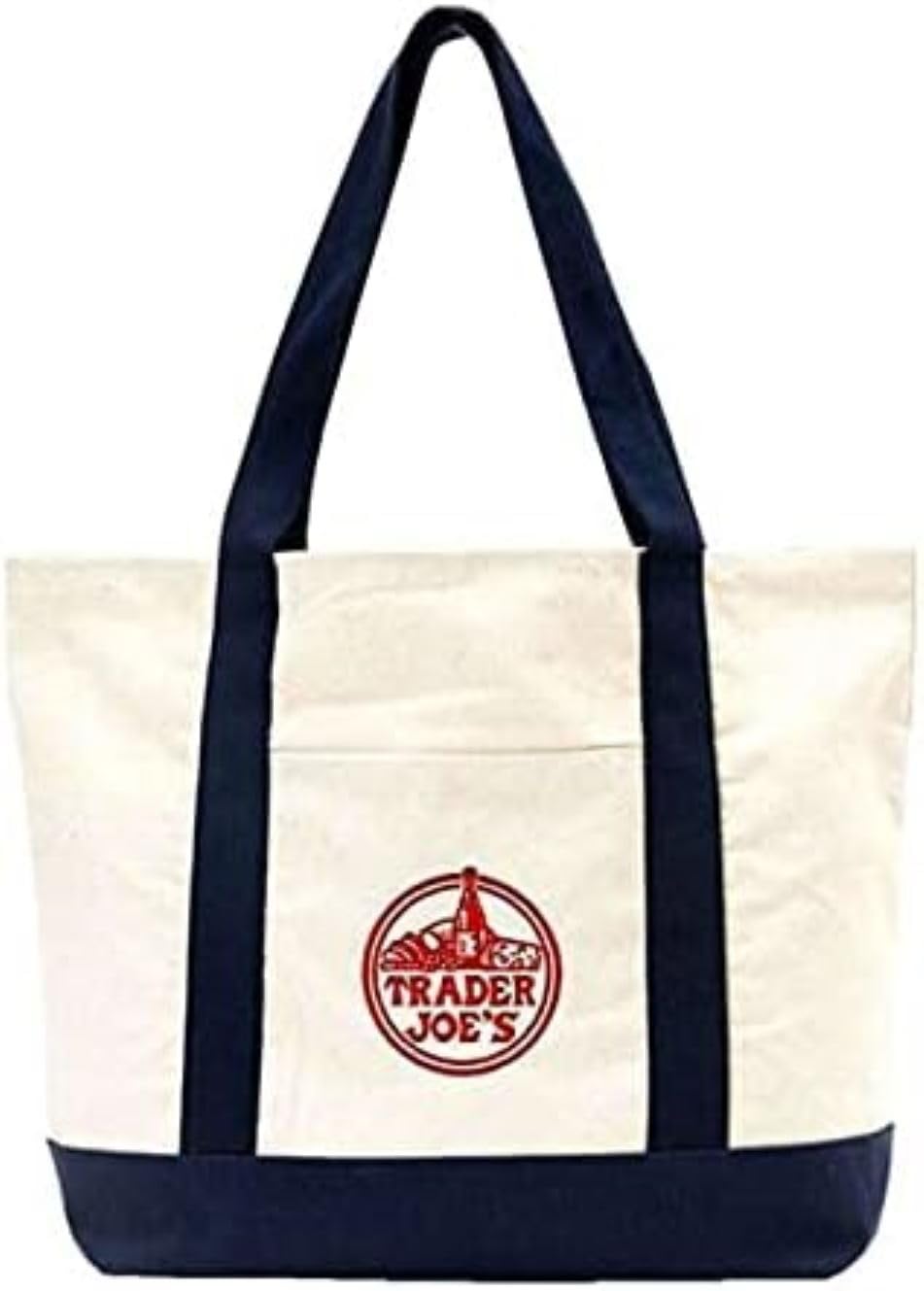 YFUG GO Exzma Trader Joes tote with open top, durable canvas for groceries.