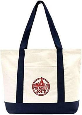 YFUG GO Exzma Trader Joes tote with open top, durable canvas for groceries.