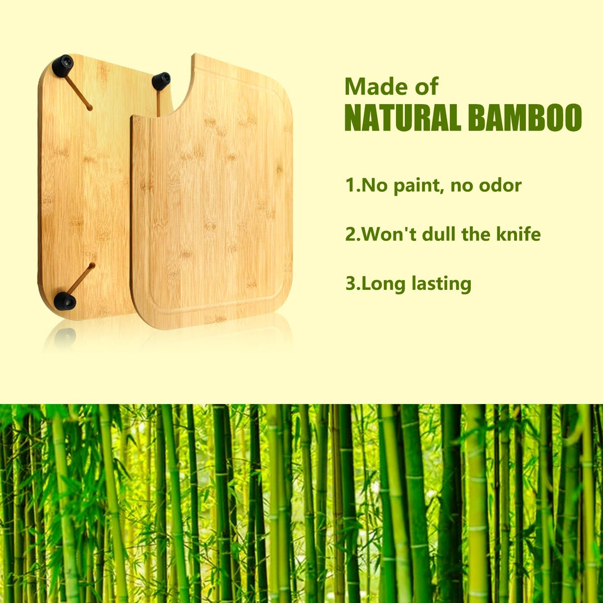 YHMYOALU bamboo board with adjustable feet stabilizes on uneven sink surfaces.