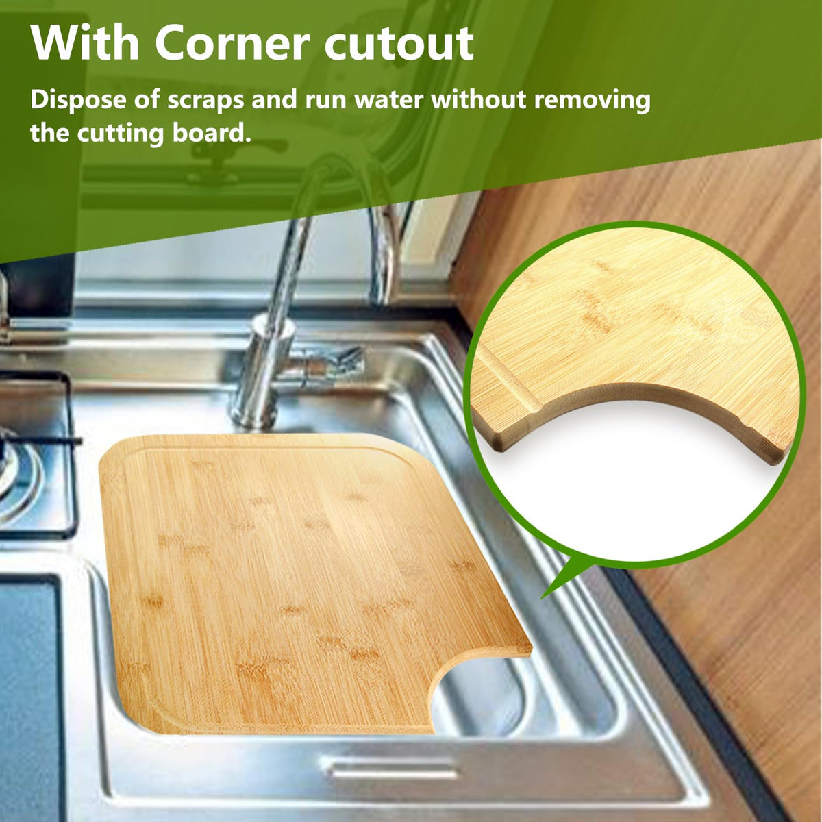 YHMYOALU RV bamboo cutting board close-up highlights natural bamboo material.