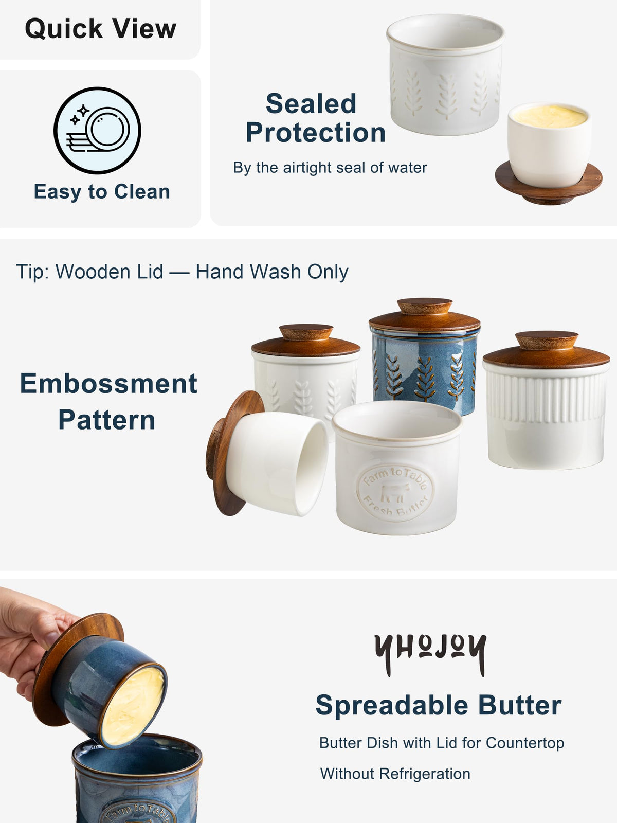 YHOJOY butter keeper cream white for easy spreading