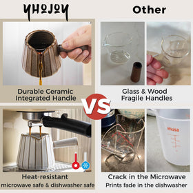 YHOJOY espresso measuring cup displays dual scales for precision