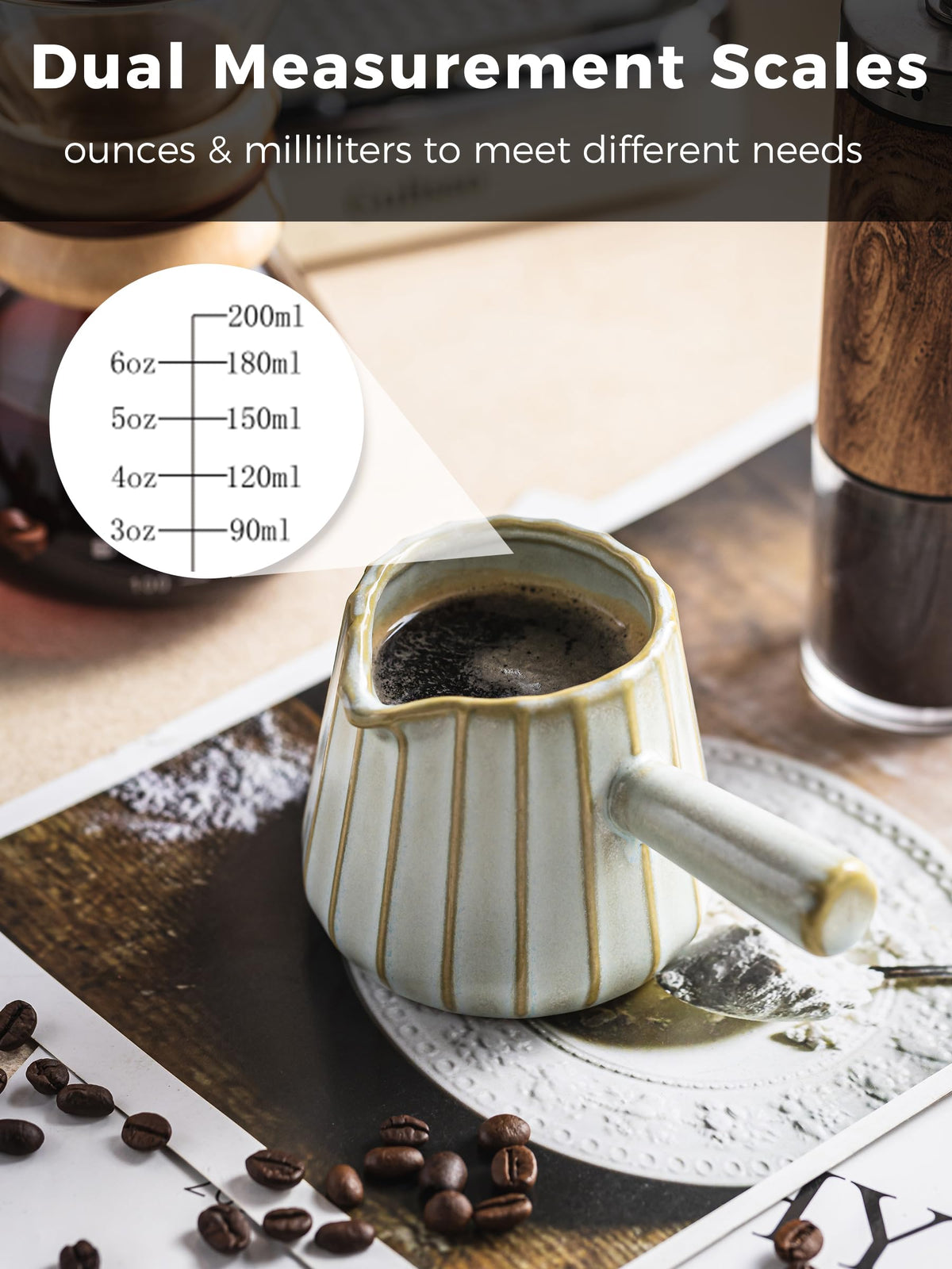 YHOJOY 6 oz espresso measuring cup with dual scales