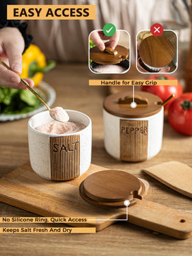 YHOJOY salt container keeps counters neat and ready on the countertop