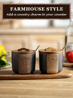YHOJOY salt pepper bowl with spoons enables precise dispensing.