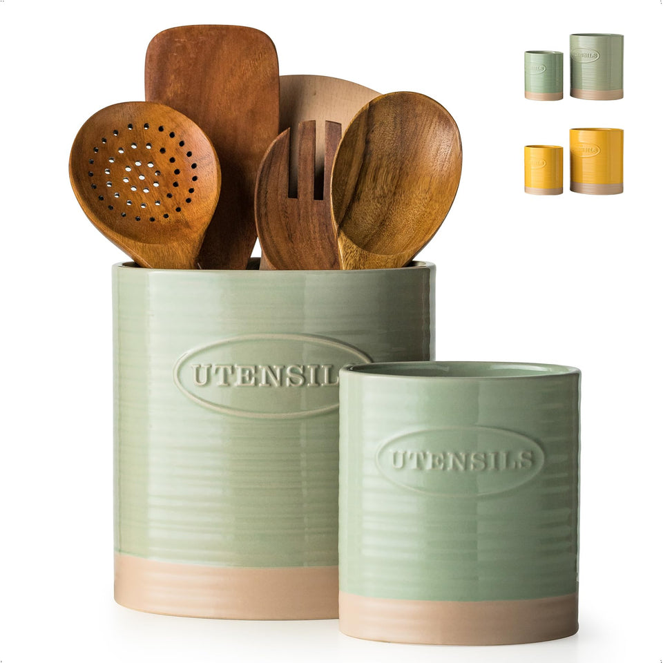 YHOSSEUN 6.7-inch oval utensil holder keeps spatulas within easy reach.