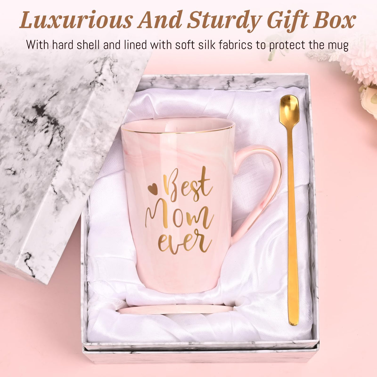 Pink YHRJWN mom gift mug in a stylish gift-ready package