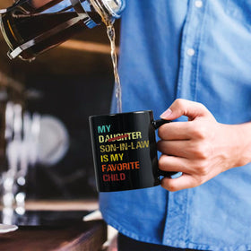 YHRJWN son-in-law mug, black glossy finish, stylish everyday mug.