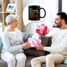 YHRJWN son-in-law mug, side view, showcases humorous message for in-laws.