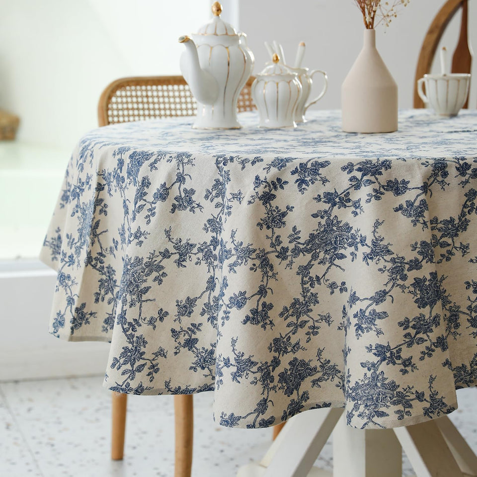 YiHomer Pastoral 60-inch round tablecloth on table for cozy gatherings