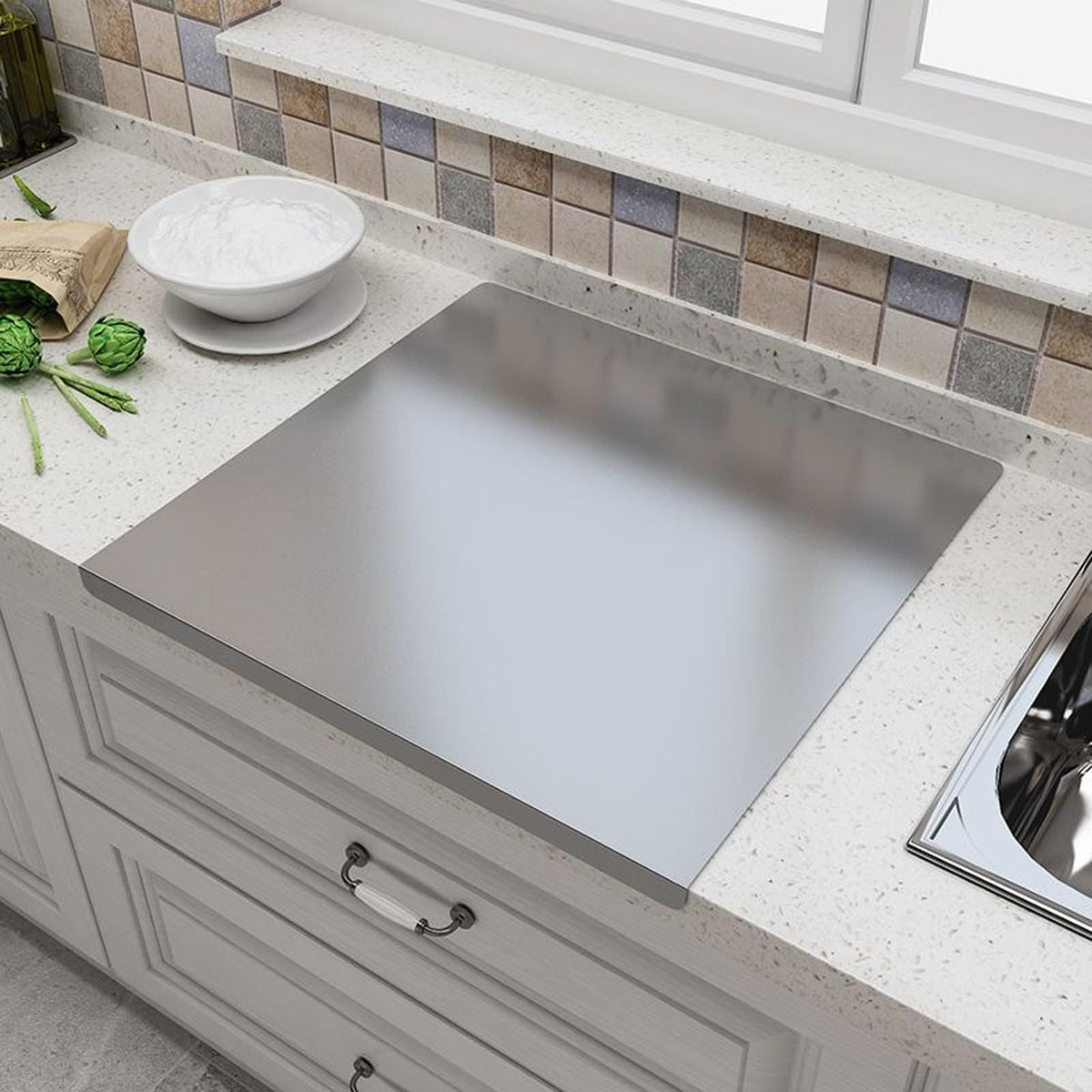 YiYUHAR space-saving dual-use board on kitchen counter