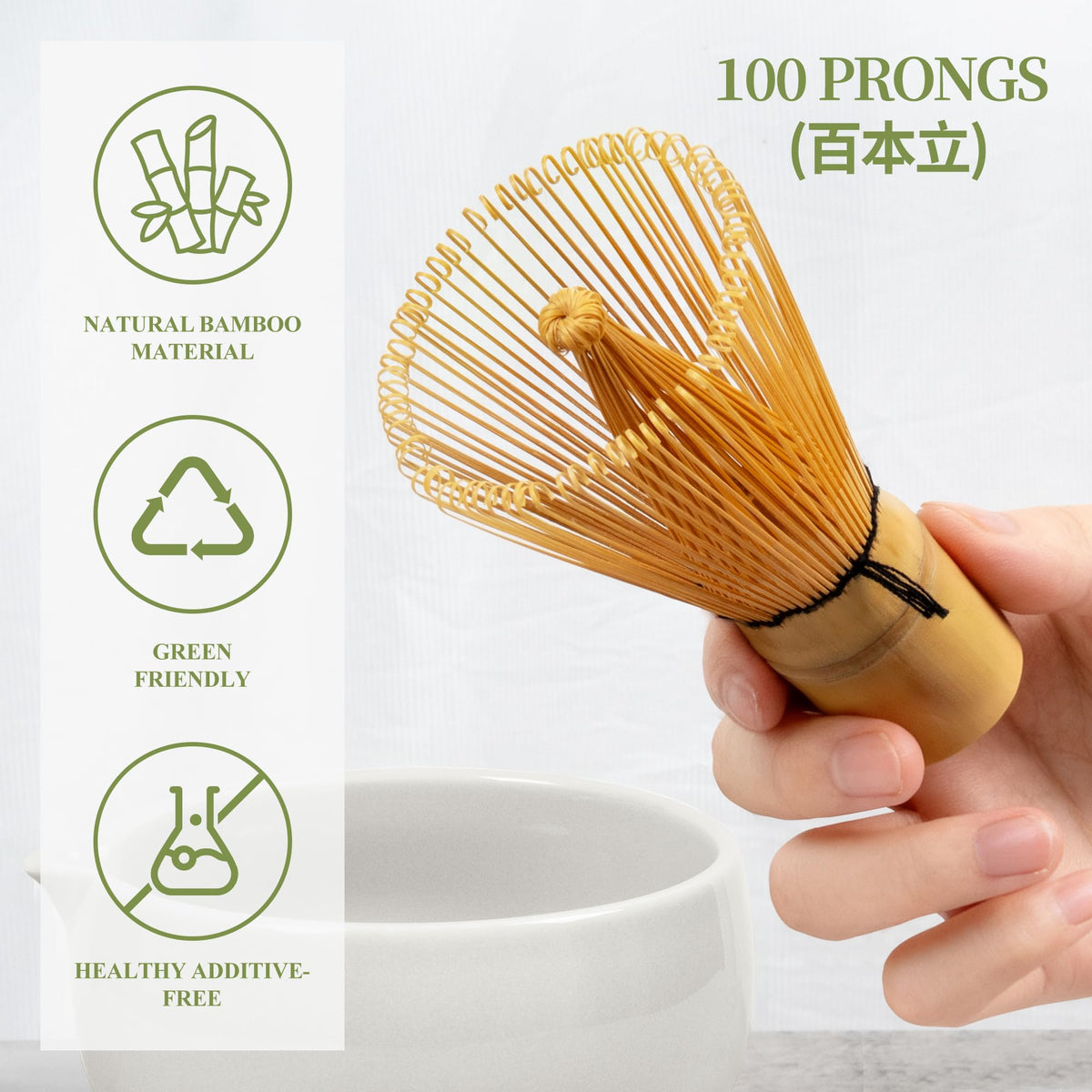 YIBO bamboo whisk in white kit for rich foam