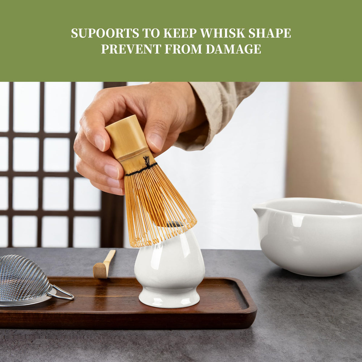 YIBO measuring cup helps portion matcha for consistent brews