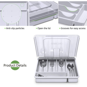 YICOCHI flatware organizer on countertop simplifies meal prep and serving.