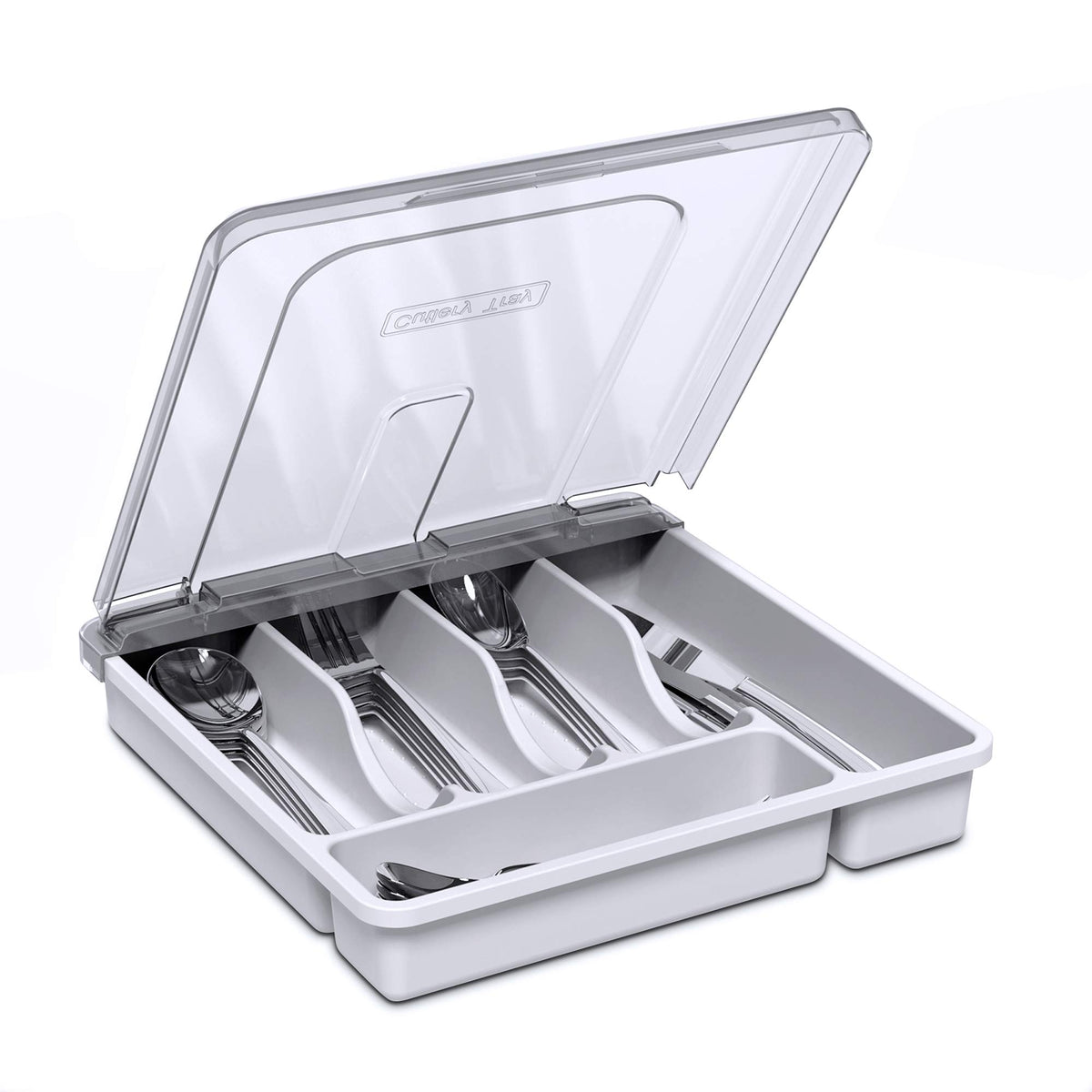 YICOCHI utensil holder with lid showing dustproof design for clean countertop storage.