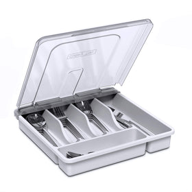 YICOCHI utensil holder with lid showing dustproof design for clean countertop storage.