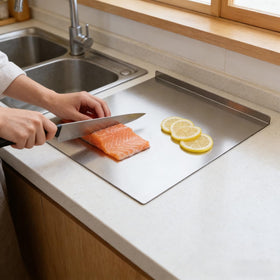 YICORIP cutting board's durable steel construction withstands heavy chopping