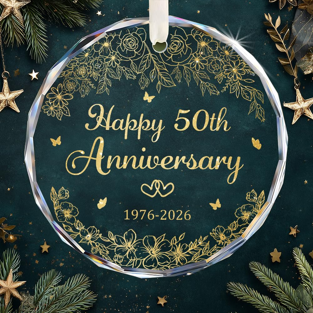 YIDAJI 50 years of marriage glass ornament ideal for Christmas tree or shelf.
