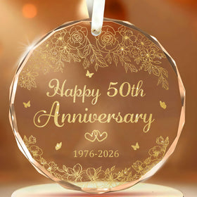YIDAJI 50th anniversary round glass ornament for elegant display and timeless memories.