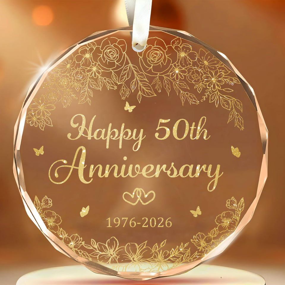 YIDAJI 50th anniversary round glass ornament for elegant display and timeless memories.