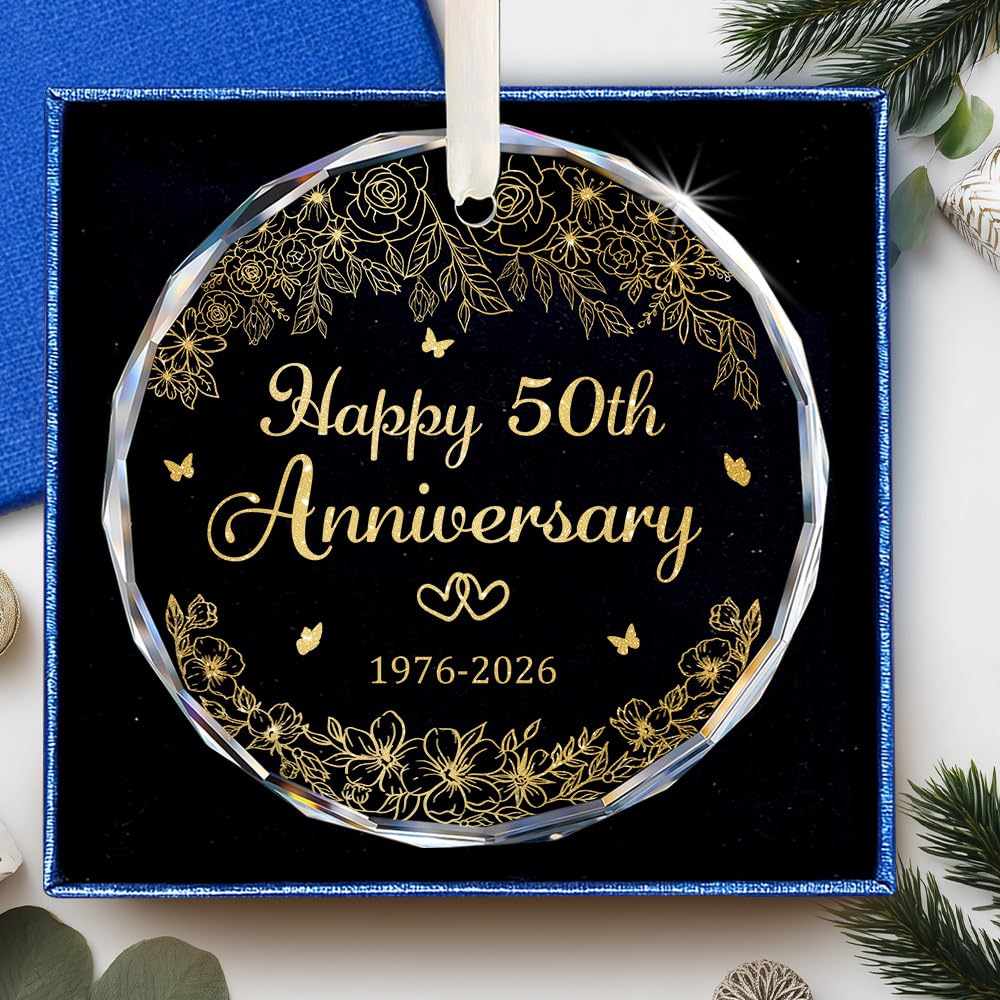 YIDAJI golden anniversary glass ornament perfect gift for parents with year-round decorative charm.