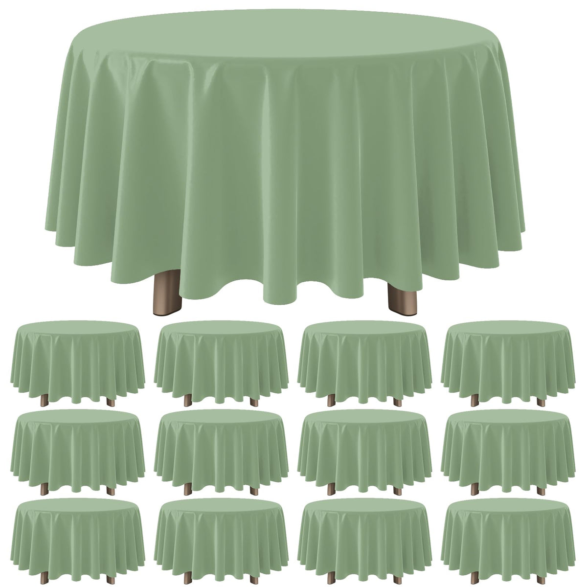 YIDAKO 84in sage green round tablecloth laid flat on table for party use.