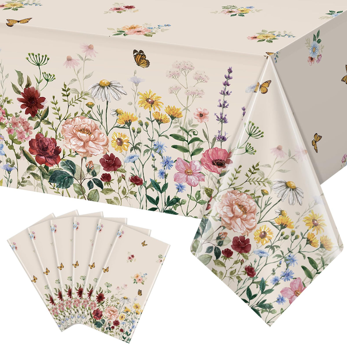 YIDAKO spring floral tablecloth with watercolor flowers and butterflies for Easter
