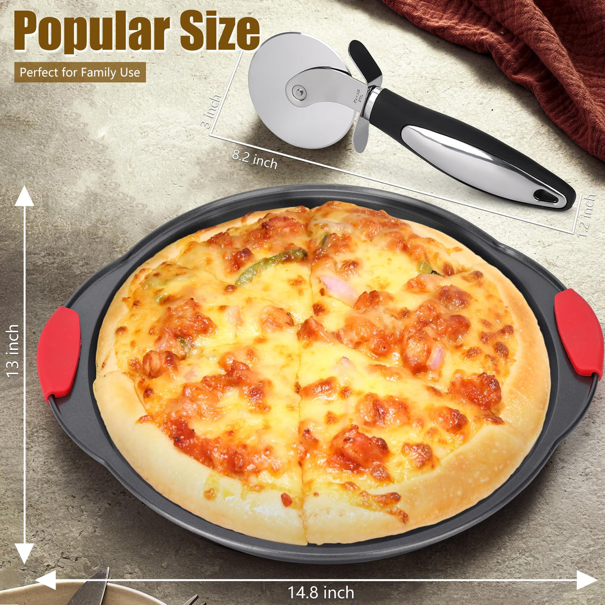 YIDAZLE two-pack features a large 13 by 14.8 inch size for family pizzas.