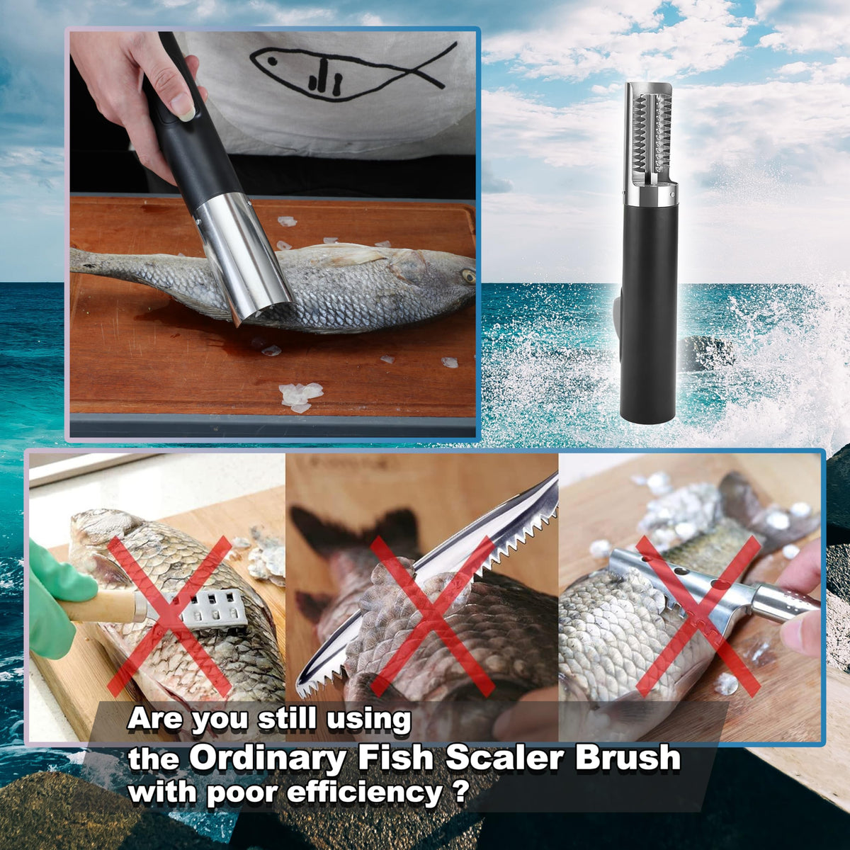 YiDeyuLL cordless fish scaler handle offers comfortable grip during long kitchen sessions.