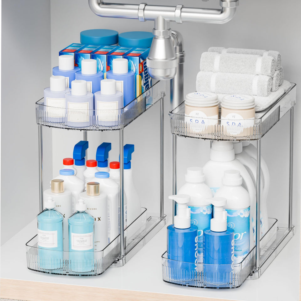 Yieach 2-pack pull-out bathroom organizer with track drawers for under-sink use