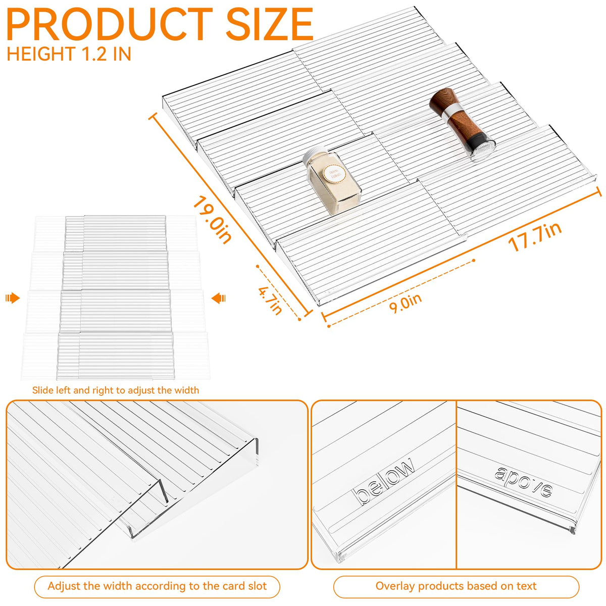 Yieach clear acrylic spice tray highlights contents with crystal-clear visibility