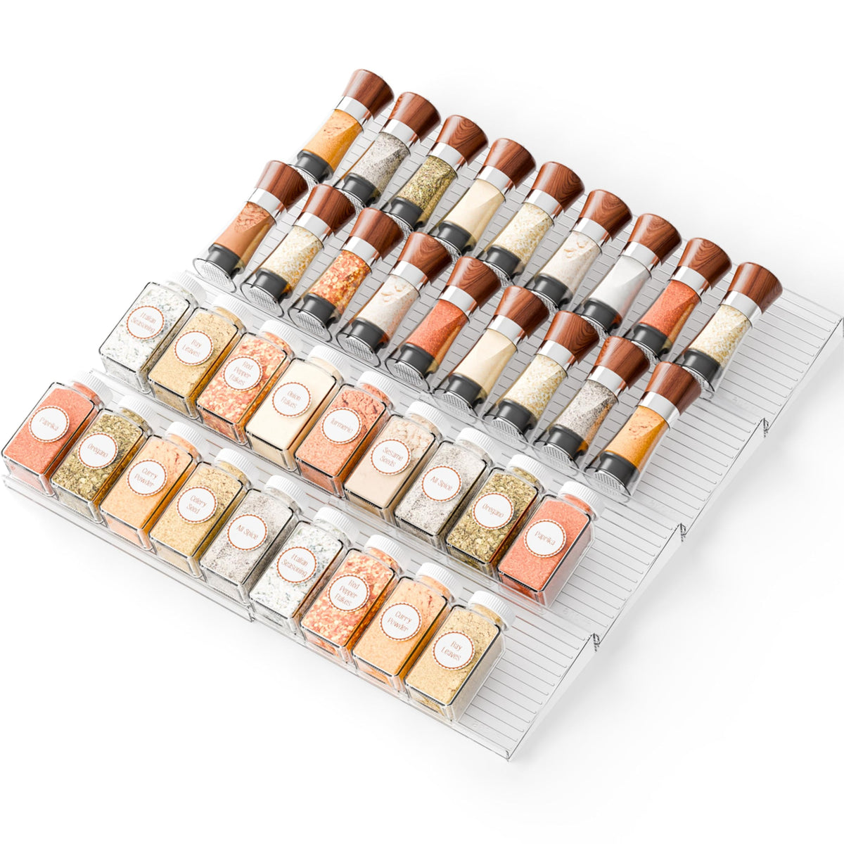 Yieach expandable spice drawer shows adjustable width for spices