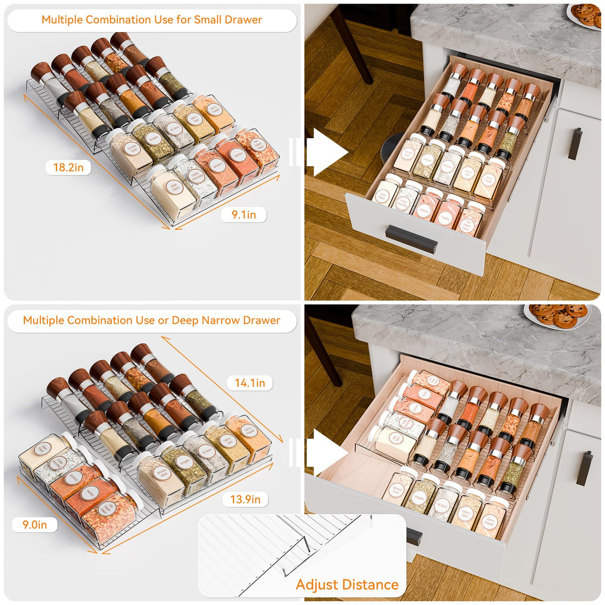 Yieach in-drawer spice rack with horizontal design for quick spice access
