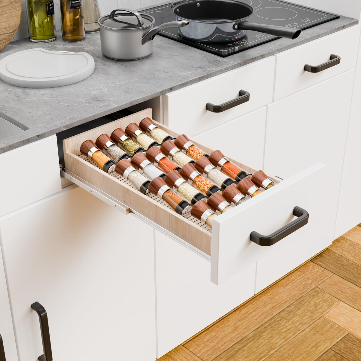 Yieach multi-purpose storage for condiments and essential oils in a drawer