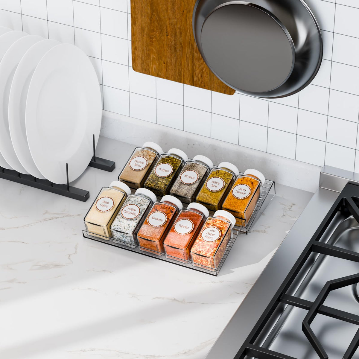 Yieach slanted drawer spice rack provides easy access to seasonings