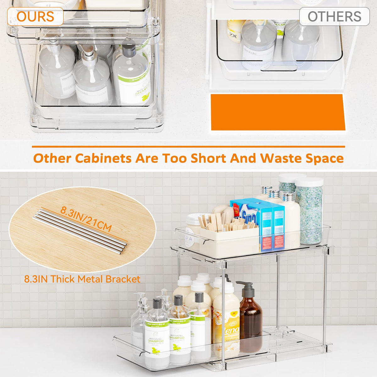 Yieach space-saving design frees vertical cabinet space.