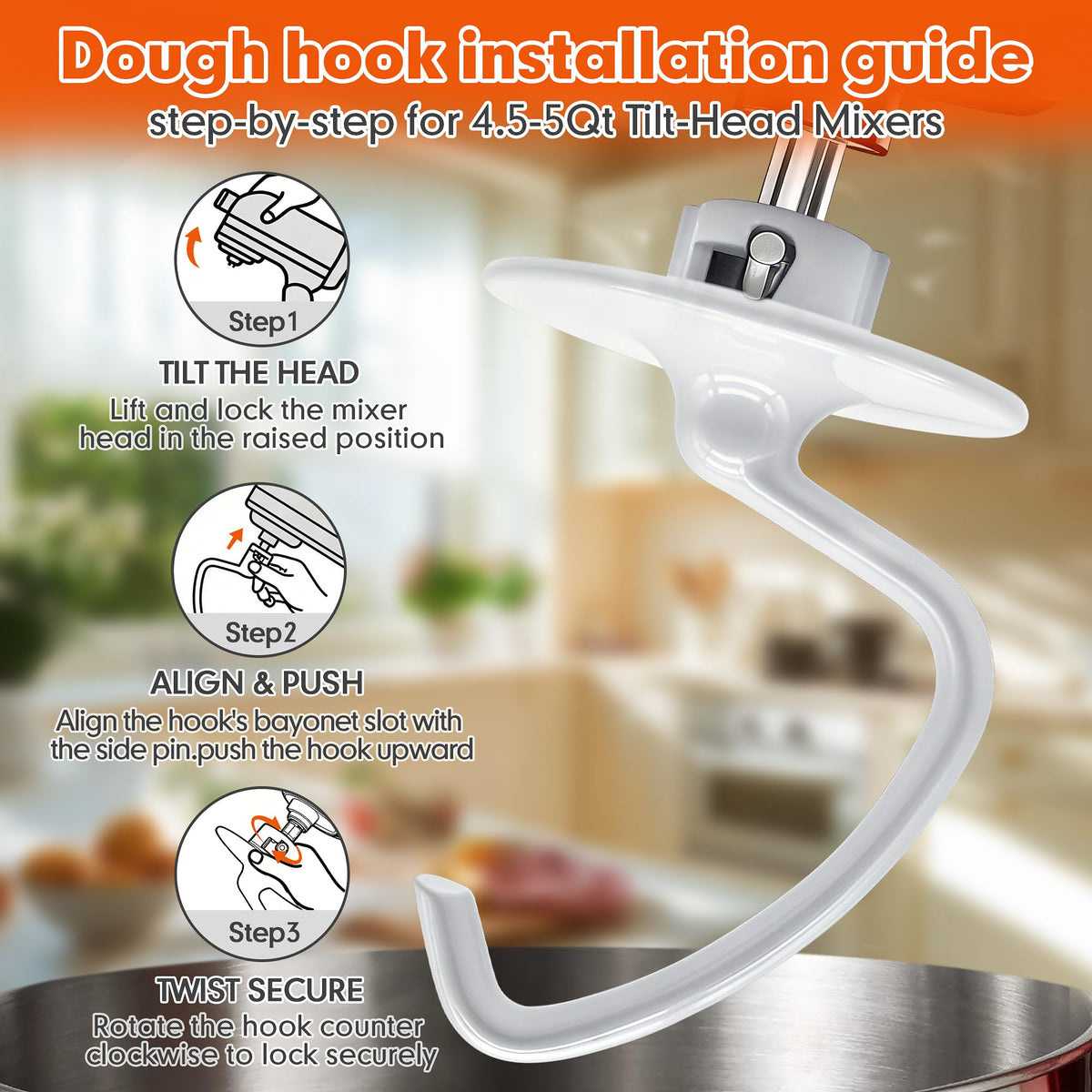YIFOCUS K45DH dough hook perfect for bread and pizza dough kneading.