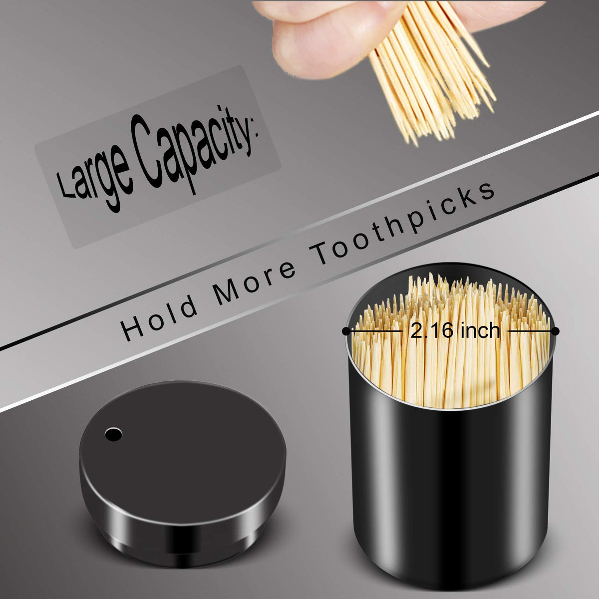 YIFOCUS toothpick dispenser with lid open for easy pour.