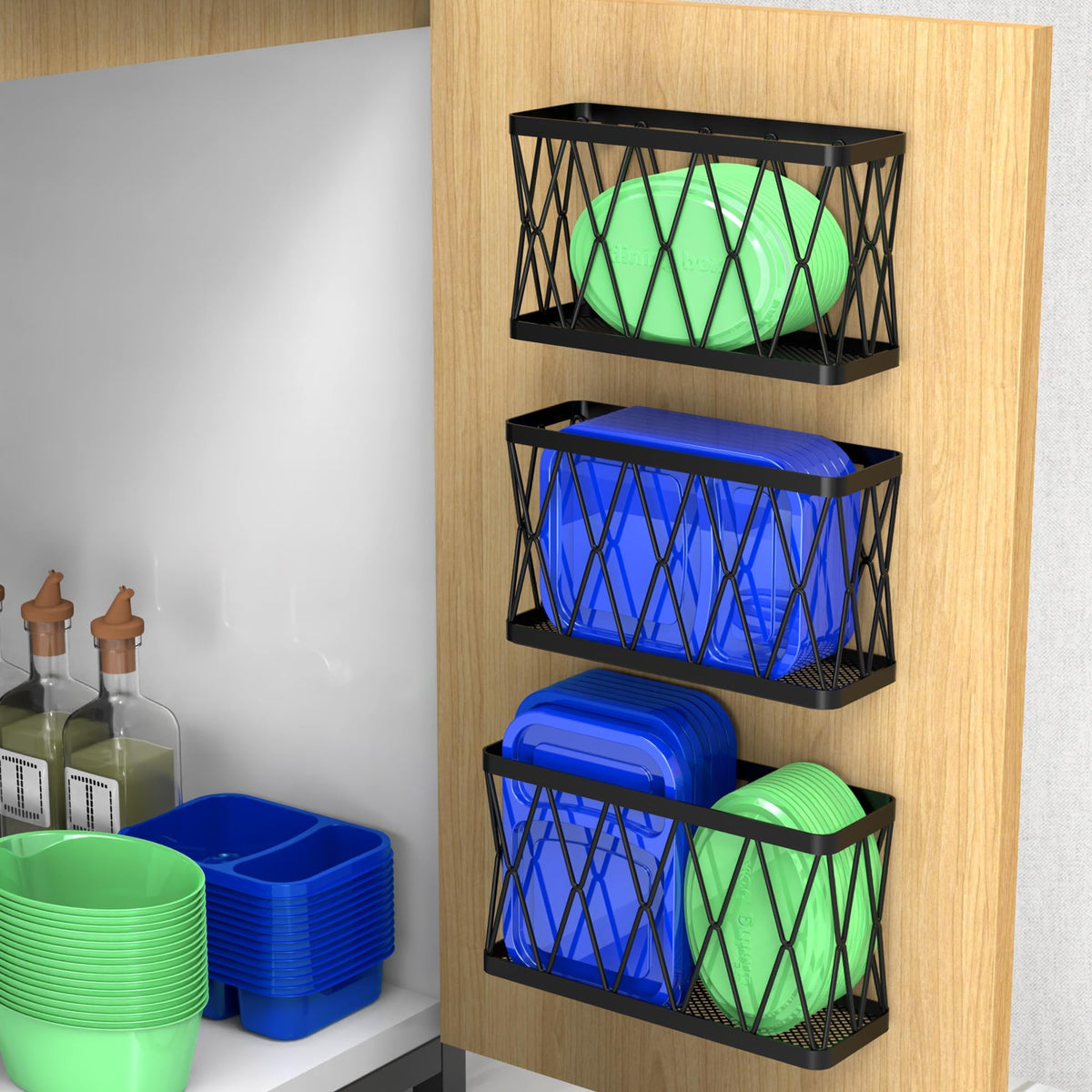 YIGII 3-pack adhesive cabinet organizer mounted on wall for tidy kitchen storage.