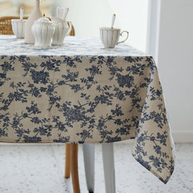YiHomer Pastoral floral dark blue rectangle tablecloth on a dining table for gatherings