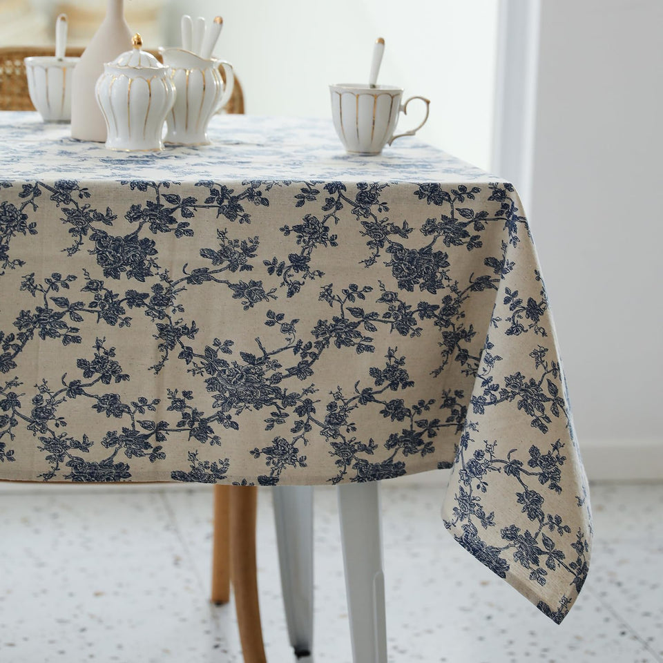 YiHomer Pastoral tablecloth 60x84 protecting surfaces with floral dark blue elegance.