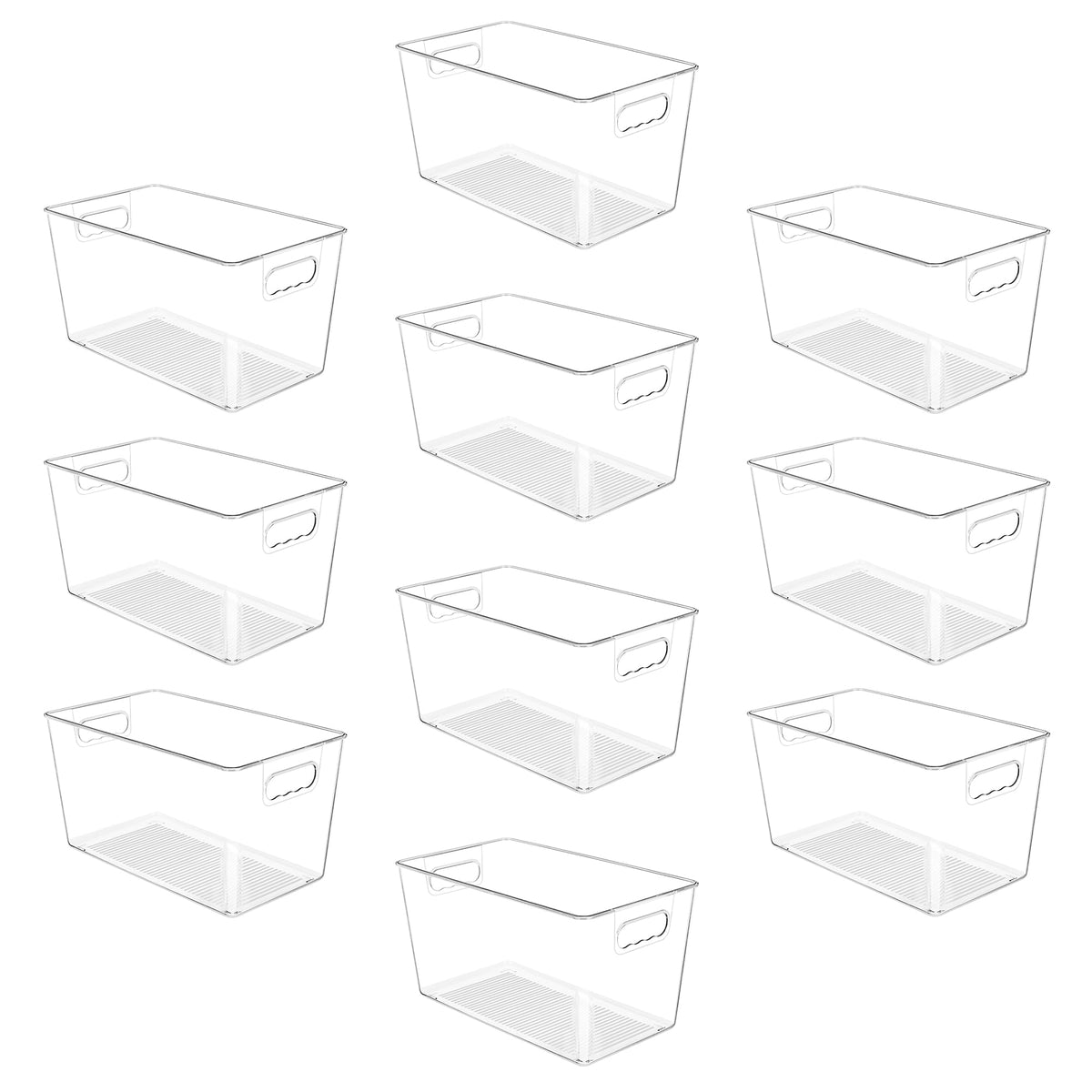 YIHONG 10-pack clear pantry bins with handles provide easy kitchen access.