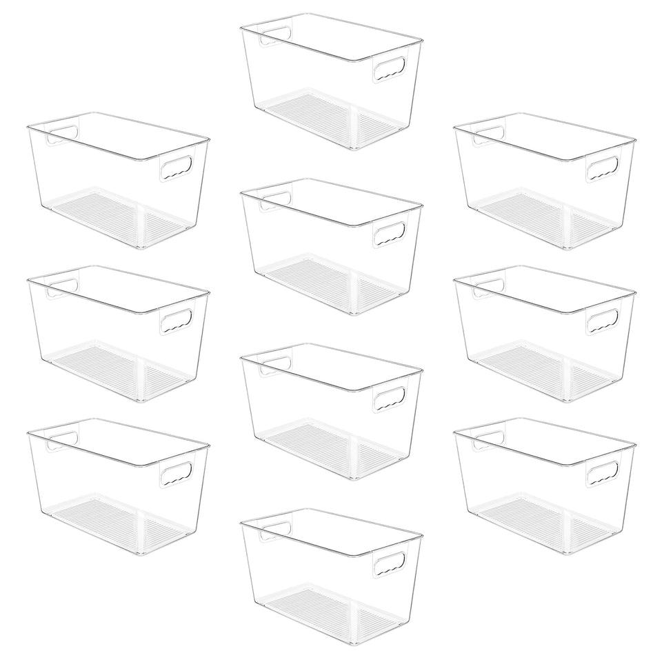 YIHONG 10-pack clear pantry bins with handles provide easy kitchen access.