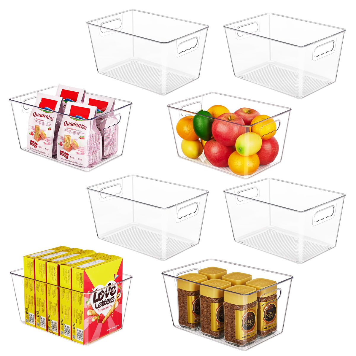 YIHONG 8-pack clear pantry bins with handles for easy access and organization.
