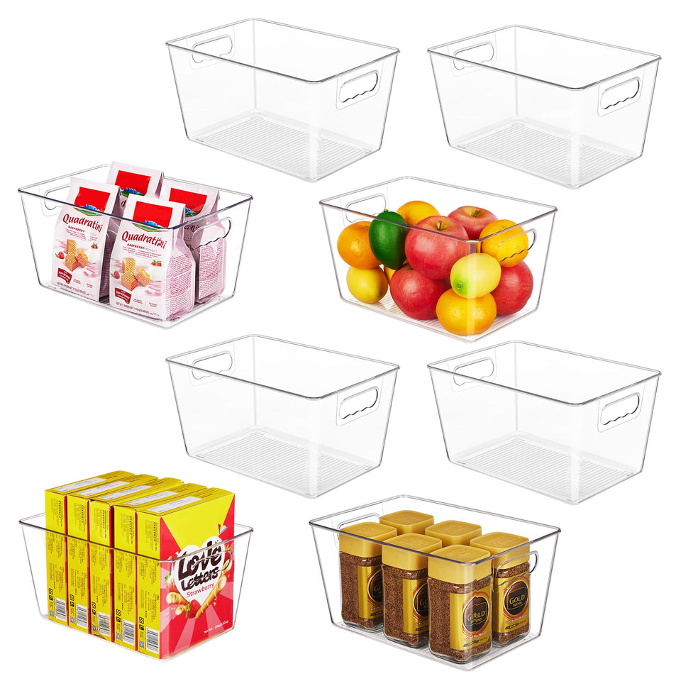 YIHONG 8-pack clear pantry bins with handles for easy access and organization.