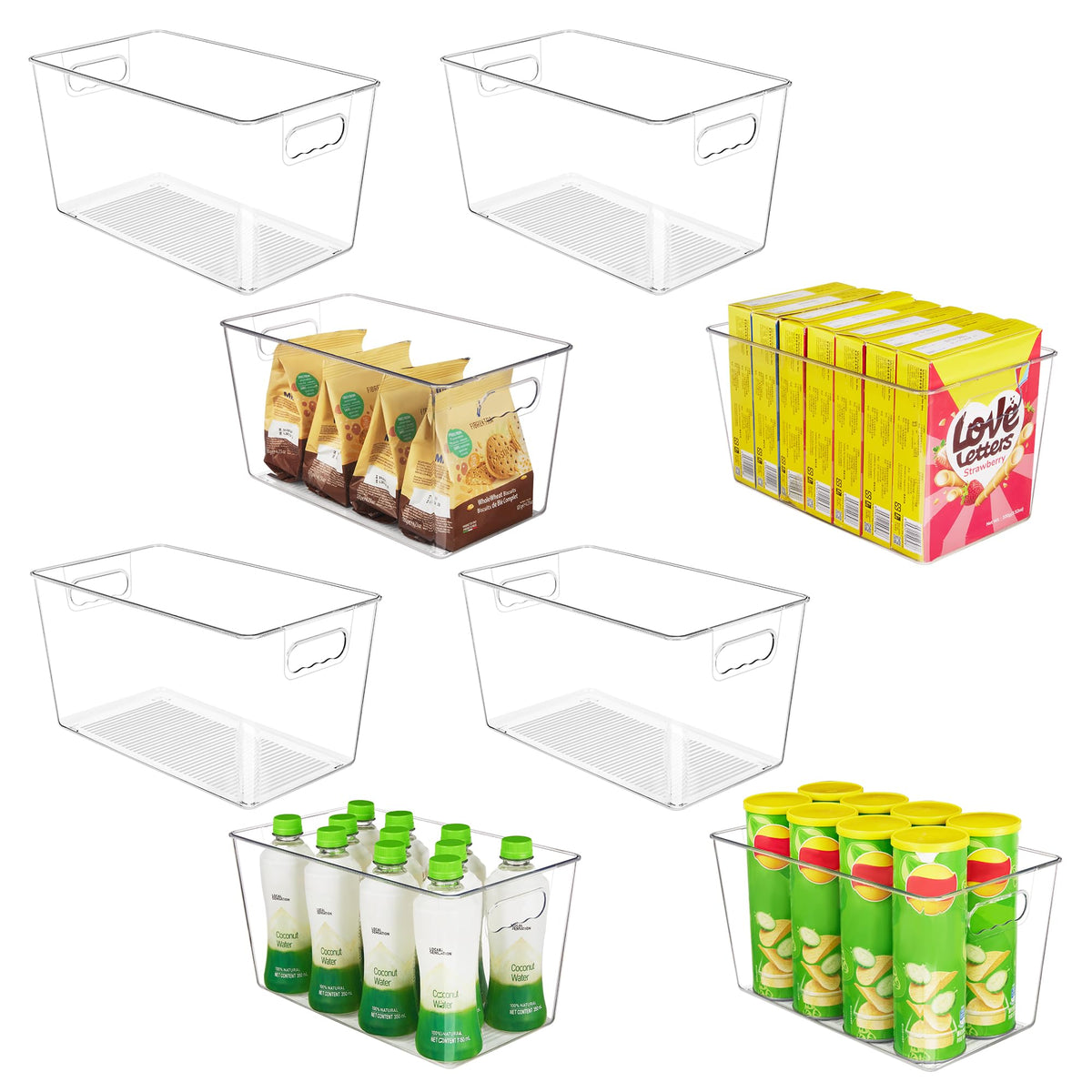 YIHONG clear bin pantry 8-pack on shelf with contents visible for quick access