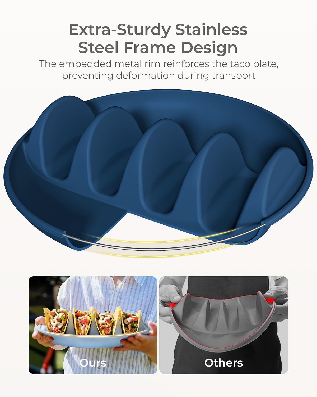 YIIYOUNG four-slot silicone taco holder in use for serving