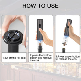 Yiizy electric wine opener in use with LED light for dim dinner party prep.